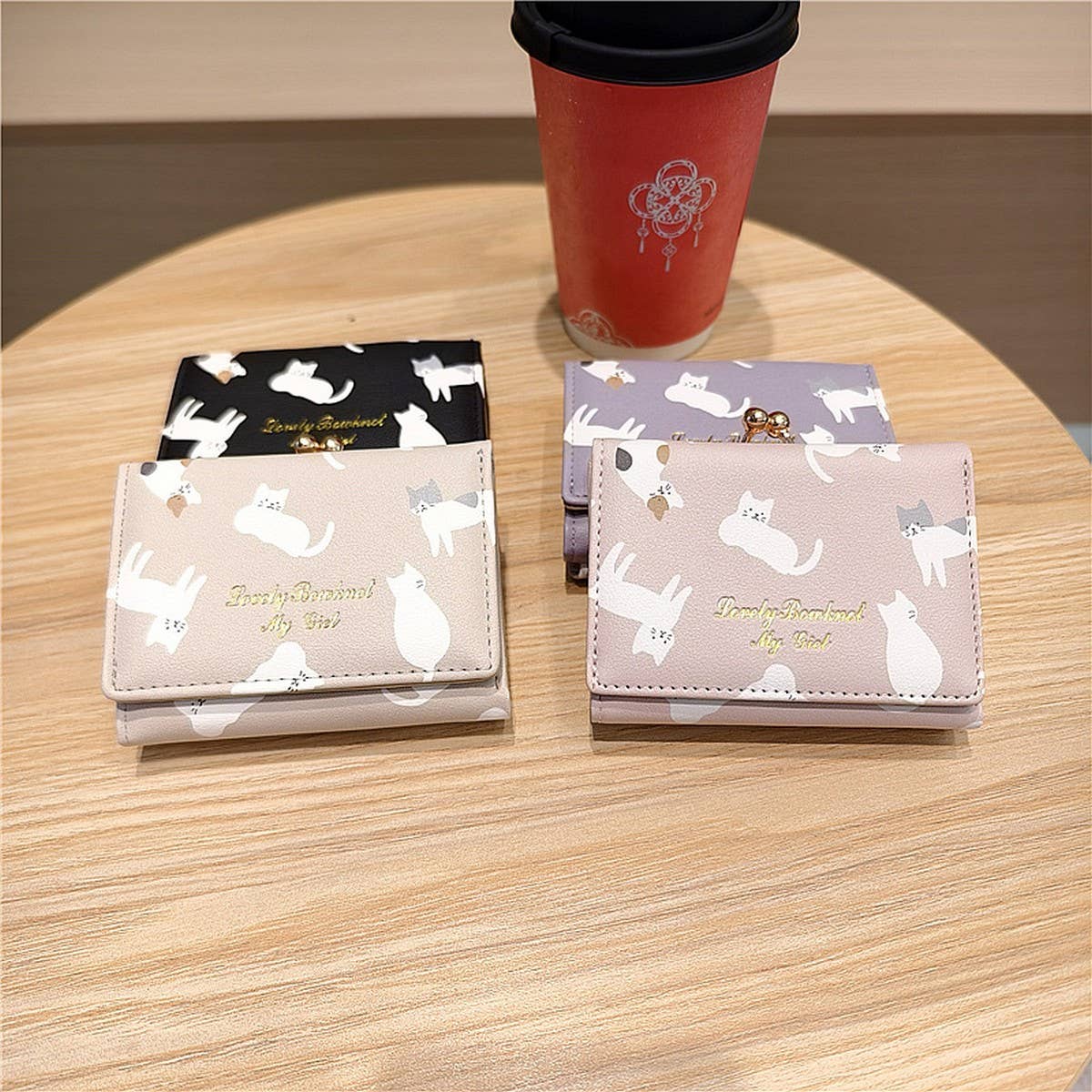Cute Cartoon Cat Print Trifold Money Clip Wallet_Cwab06203