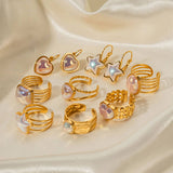 STAINLESS STEEL MAGIC PEARL RINGS EARRINGS_CWAJE0624