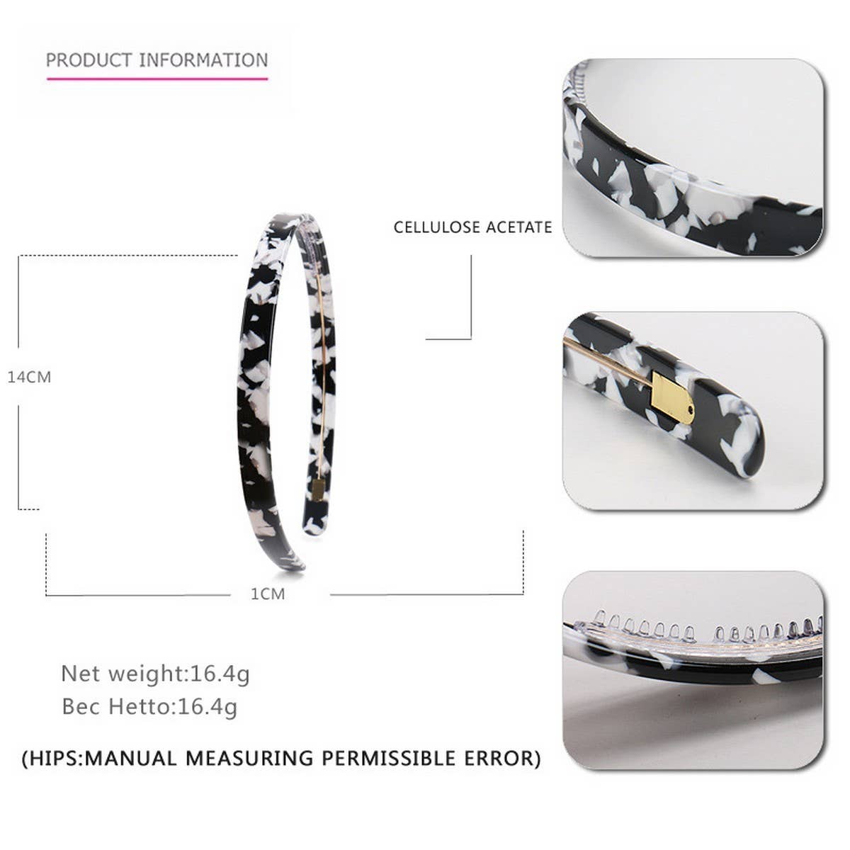 SIMPLE 1CM NARROW ACETATE HAIRBAND HAIRPIN_CWAHA4340