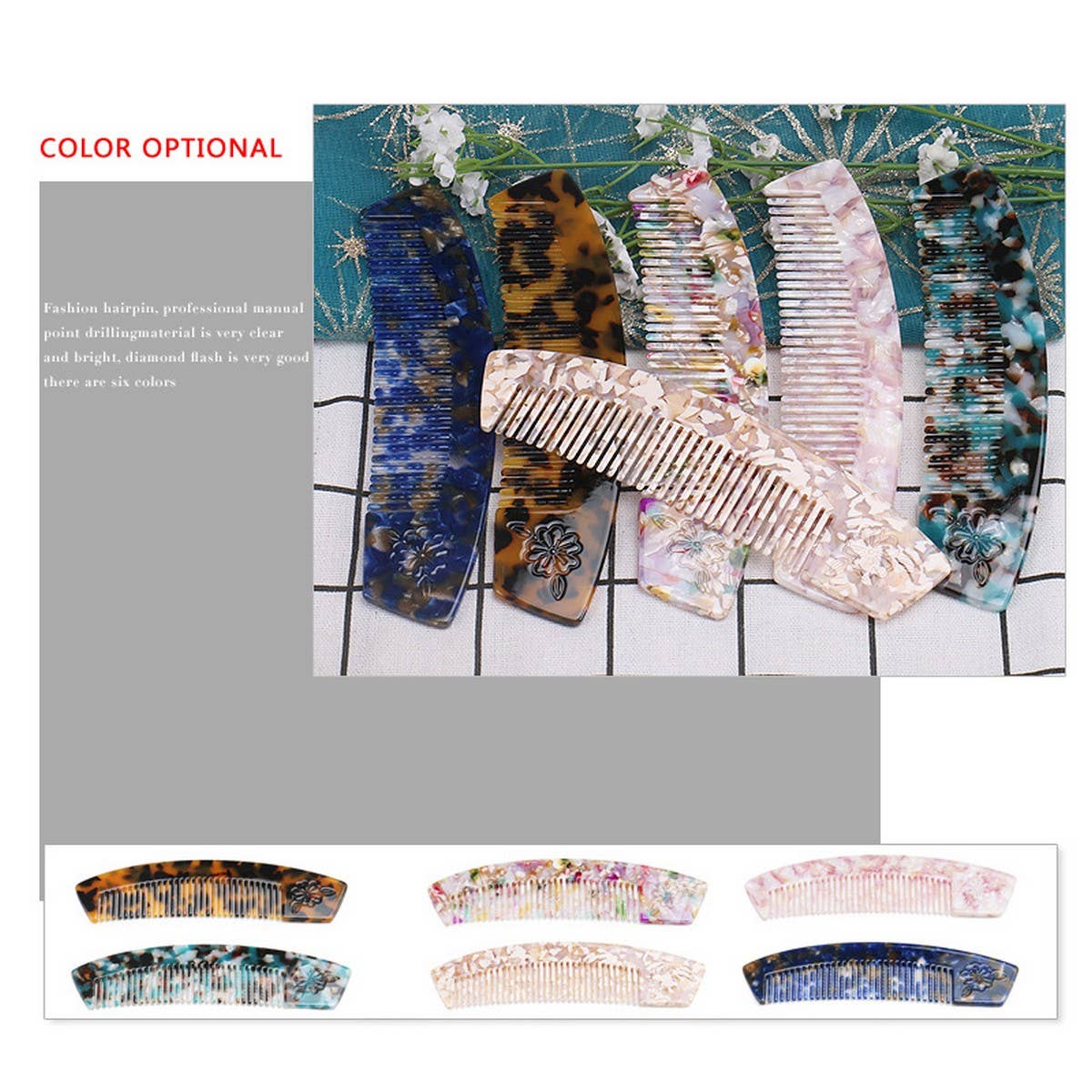 ACETATE HAIR COMB WITH CARVED FLOWERS_CWAHA4184