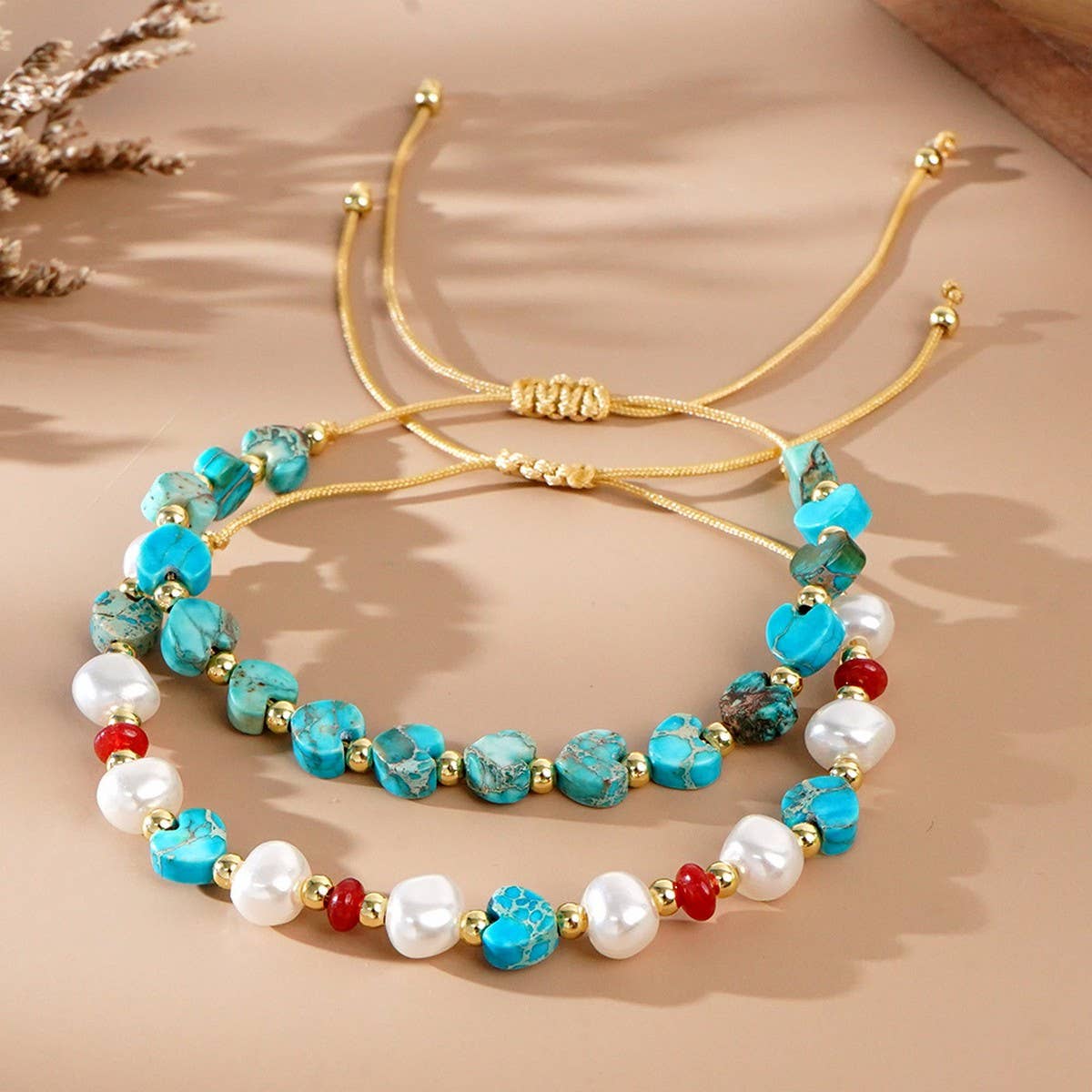 SEMI PRECIOUS STONE IMITATION PEARL HEART BRACELET_CWMM3814