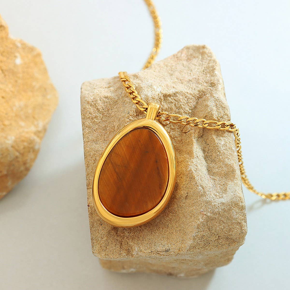 Tiger Eye Stone Pendant Titanium Steel Necklace