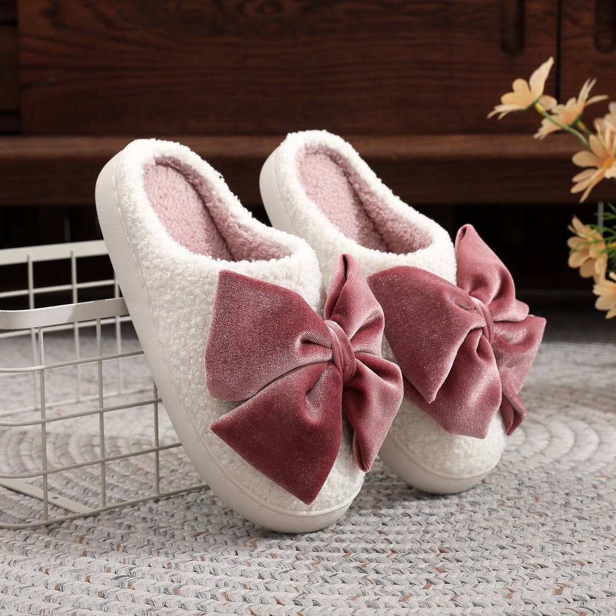 Winter Warm Bow Cotton Slippers For Women_Cwshf00227