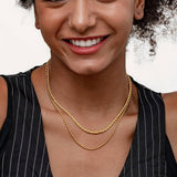 GOLD STAINLESS STEEL BEAN DOUBLE CHAIN NECKLACE_CWMM3594