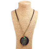 Wax Wire Alloy Large Leaf Long Necklace_Cwmm4619