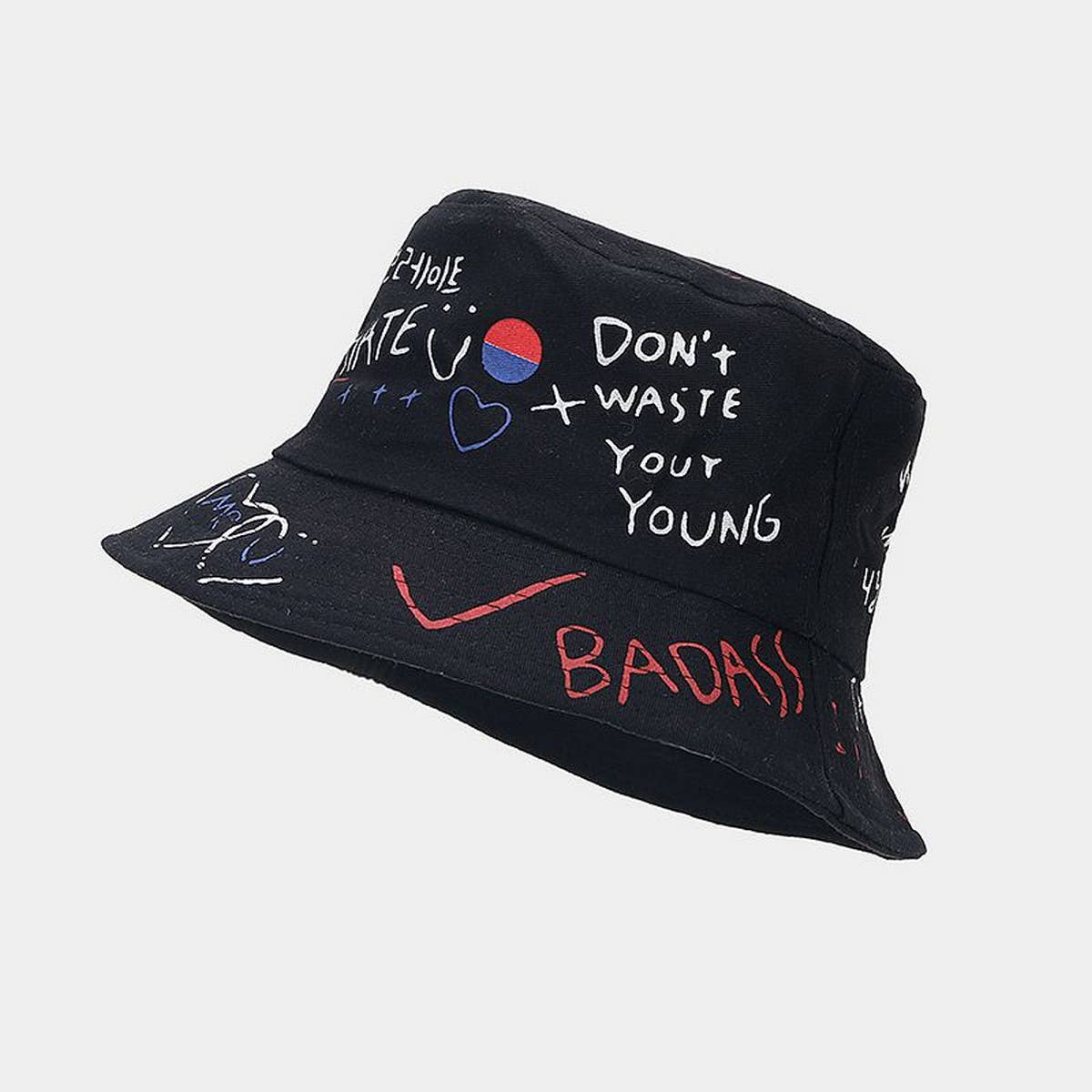 PRINTED BREATHABLE SUN VISOR GRAFFITI BUCKET HAT_CWAH1637