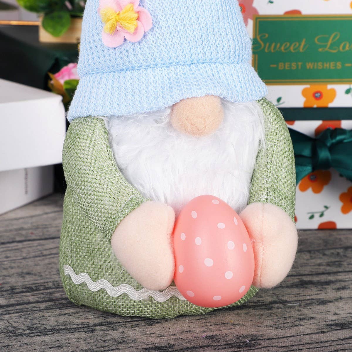 EASTER EARS BUNNY HOLDING EGG DWARF DOLL_CWMM3477