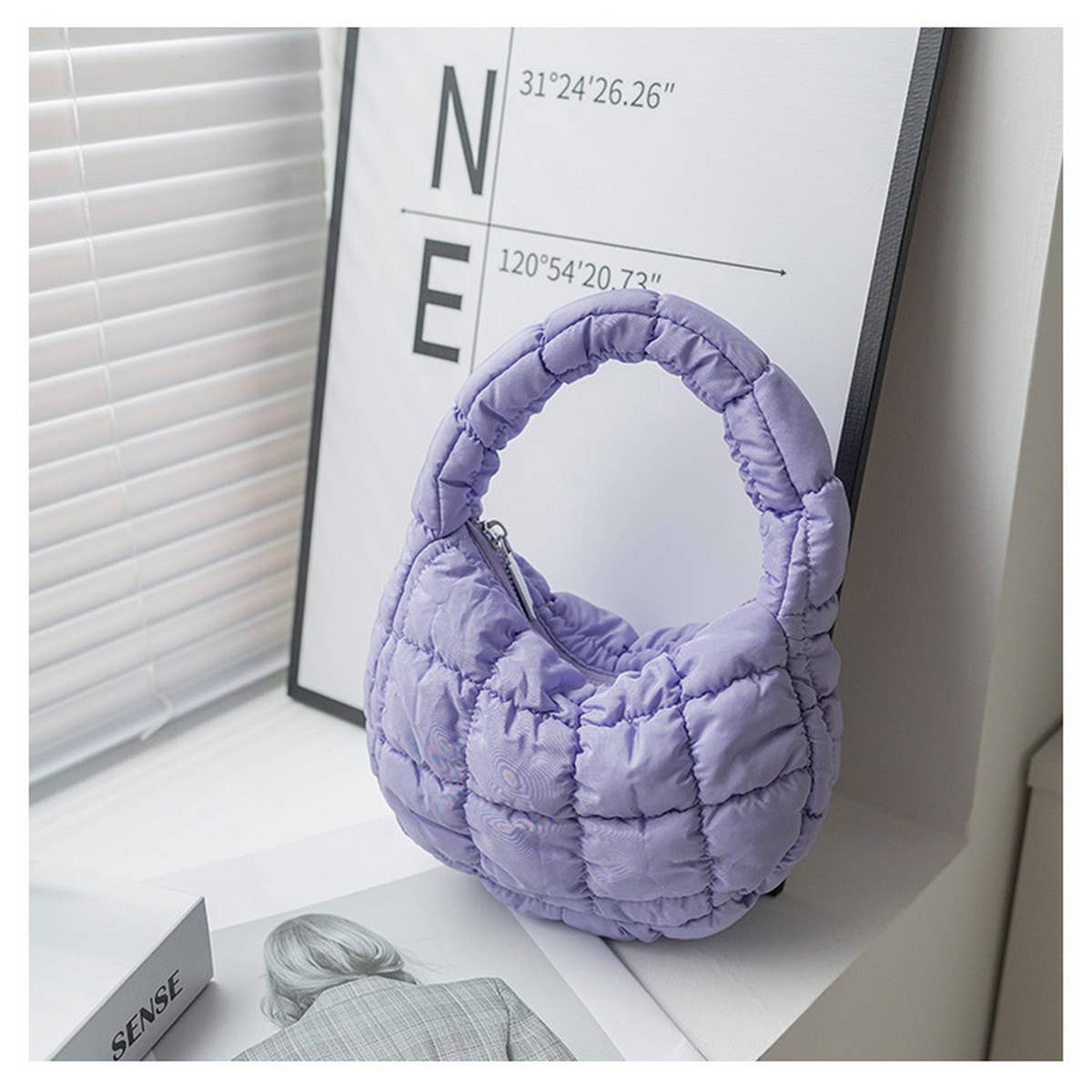 STYLISH PLAID PUFFY CLOUD HANDBAG MINI TOTE_CUAB00506