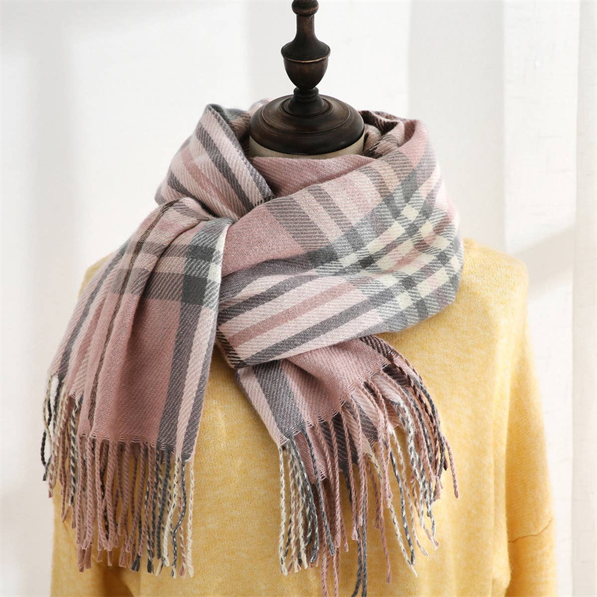 PLAID FAUX CASHMERE SCARF SWEET MID LENGTH WRAP_CWASC0190