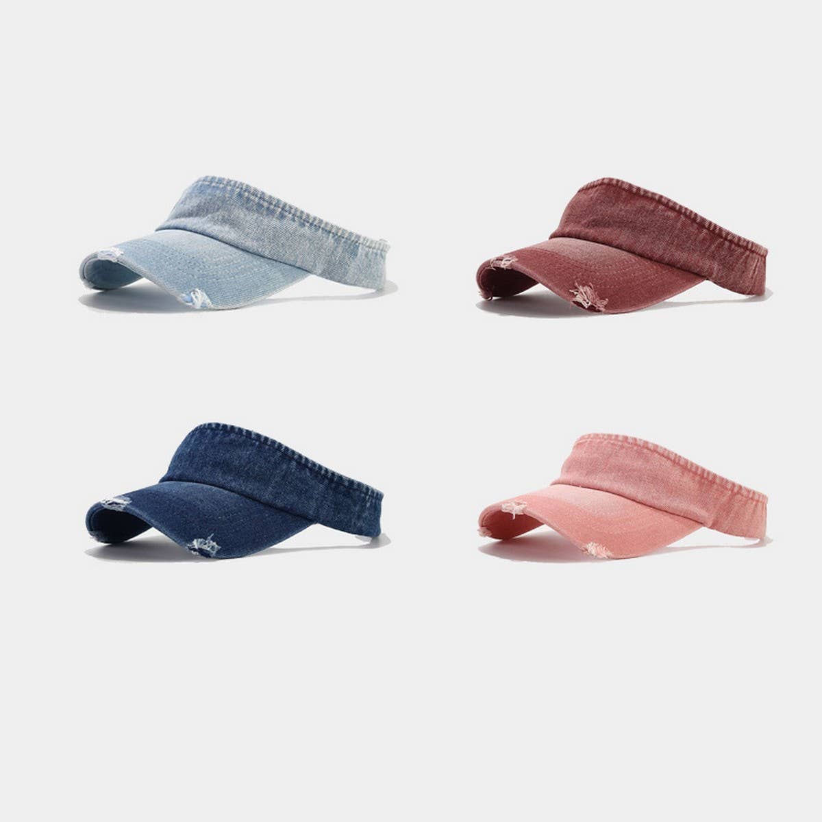 DISTRESSED DENIM VISOR HAT VINTAGE SUNSHADE CAP_CWAH3286