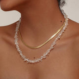 IRREGULAR TRANSPARENT CRYSTAL DOUBLE LAYER NECKLACE_CWMM3626