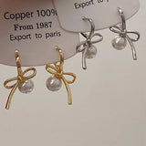 SIMPLE AND HIGH END PEARL PENDANT BOW EARRINGS_CWAJE2975