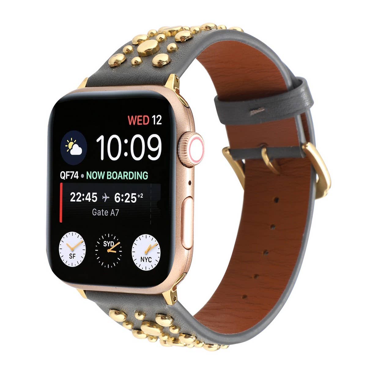 Applewatch9 Iwatch Gold Rivet Genuine Leather Strap_Cwww0084