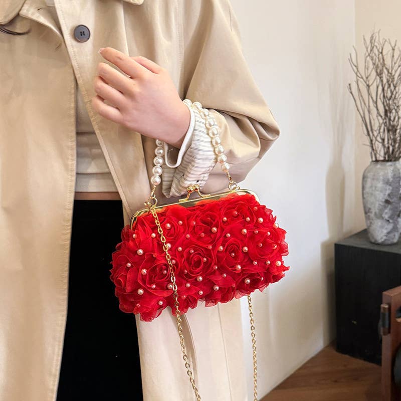 Small Chanel-Style Pearl Chain Flower Shell Bag