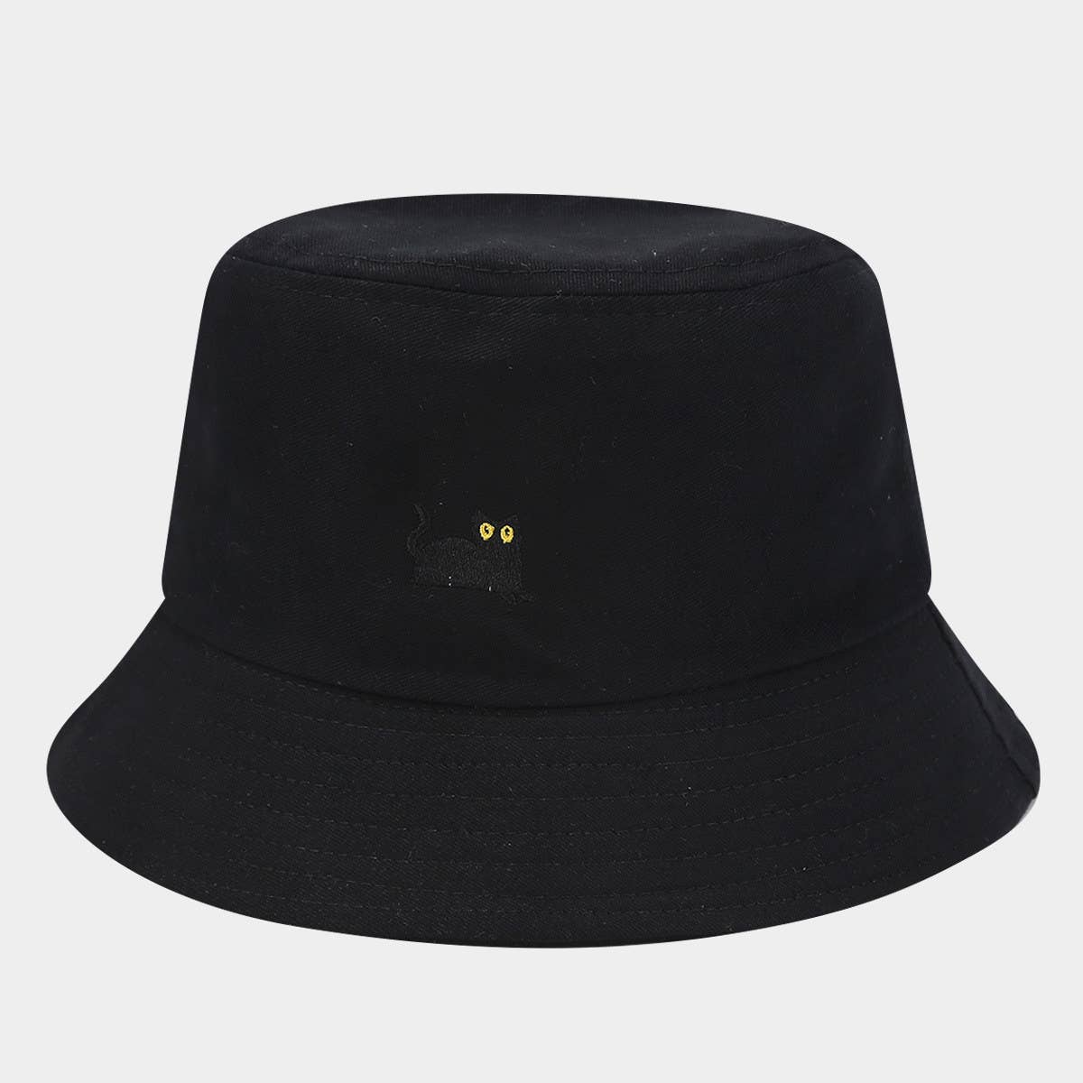 MACAROON COLORED BLACK CAT EMBROIDERED BUCKET HAT_CWAH1631