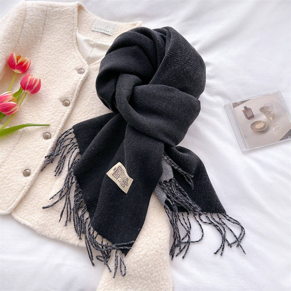 DOUBLE SIDED FAUX CASHMERE SCARF SOLID COLOR SHAWL_CWASC0968