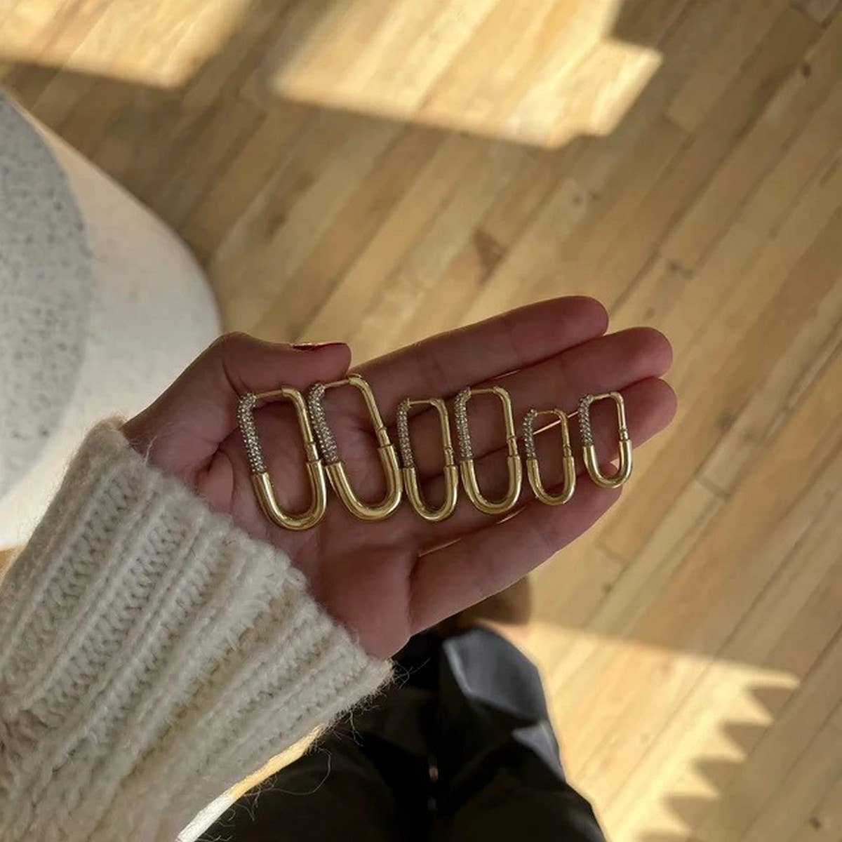 Vintage Zircon Square Round Long Gold Earrings