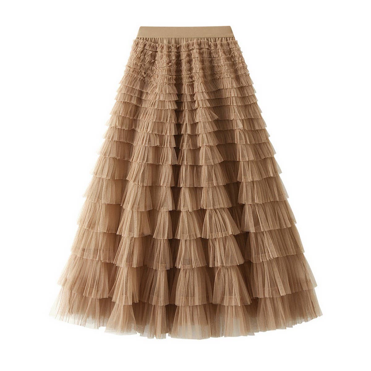White Tulle Tiered Pleated A-Line Maxi Skirt_Cwbms0369