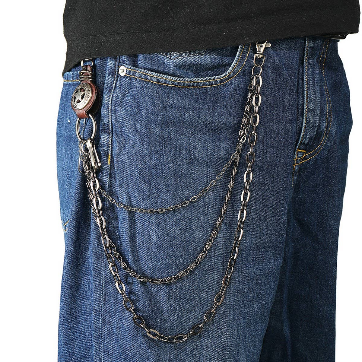 Vintage Five-Pointed Star Leather Pants Chain_Cwmm4830