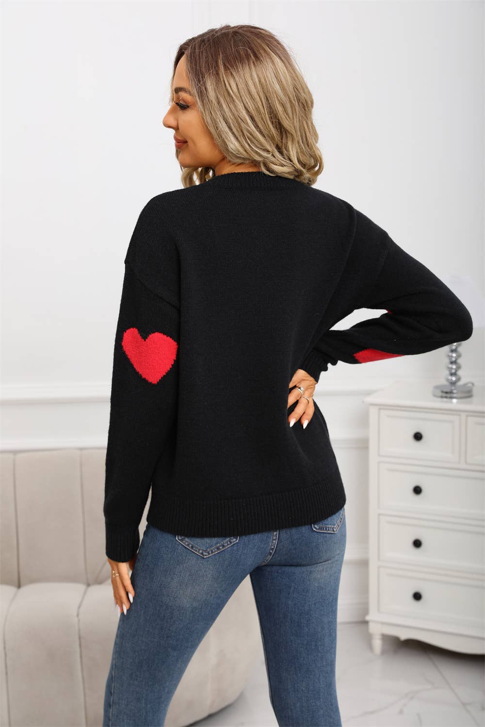 Valentines Day Jacquard Round-Neck Sweater