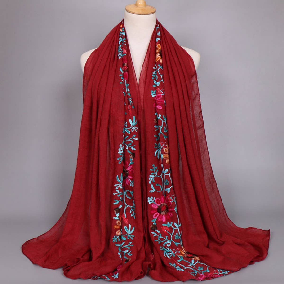 Embroidered Cotton Scarf Long Veil Shawl_Cwmm2002