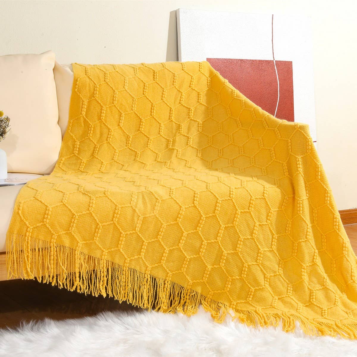 KNITTED SIMPLE THIN TASSEL SOFA BLANKET_CWMM0223