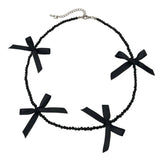 HAND WOVEN BLACK CRYSTAL BEADED BOW NECKLACE_CWAJE3075