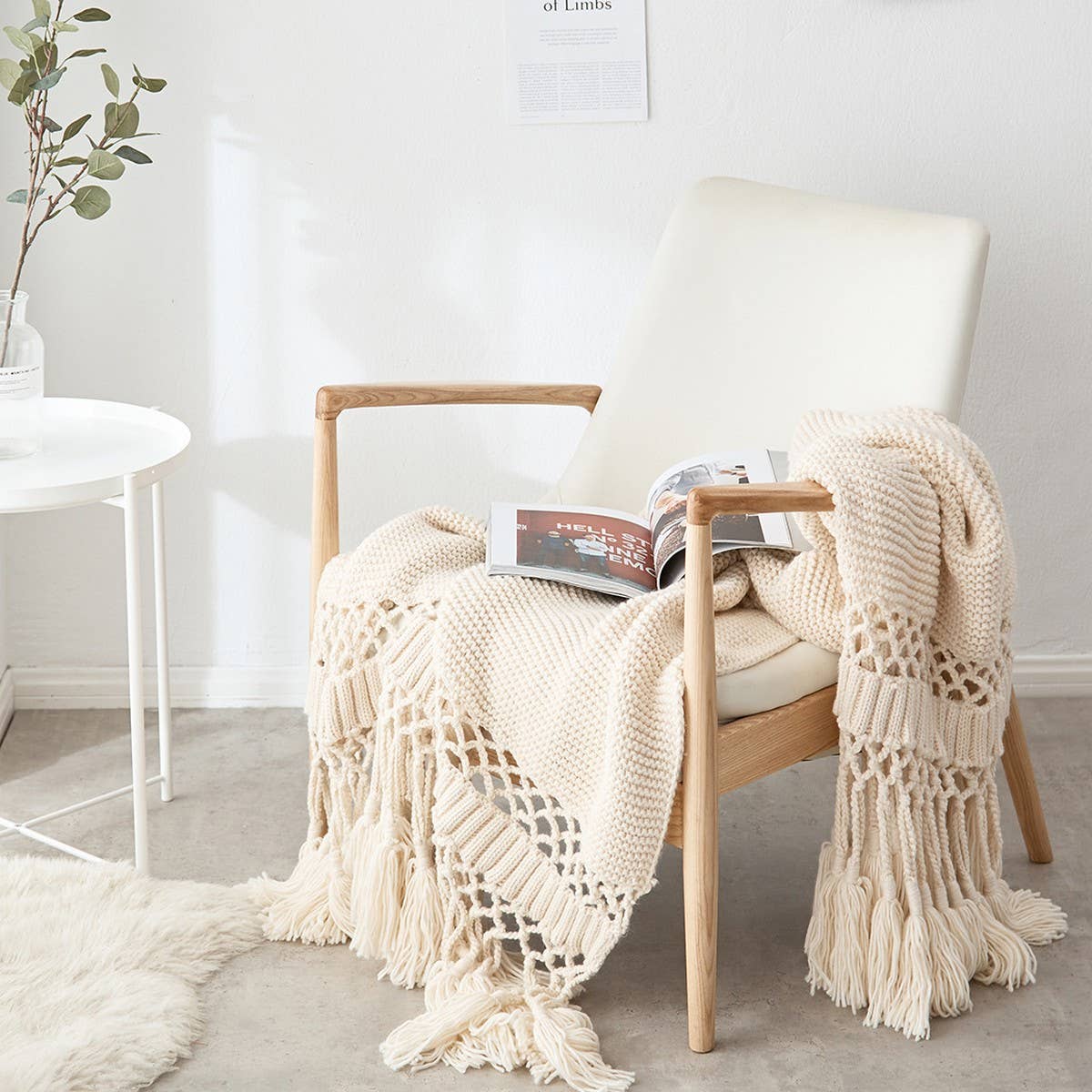 SOLID COLOR HOLLOW TASSEL HAND KNITTED BLANKET_CWMM2369