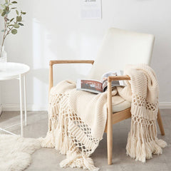 SOLID COLOR HOLLOW TASSEL HAND KNITTED BLANKET_CWMM2369