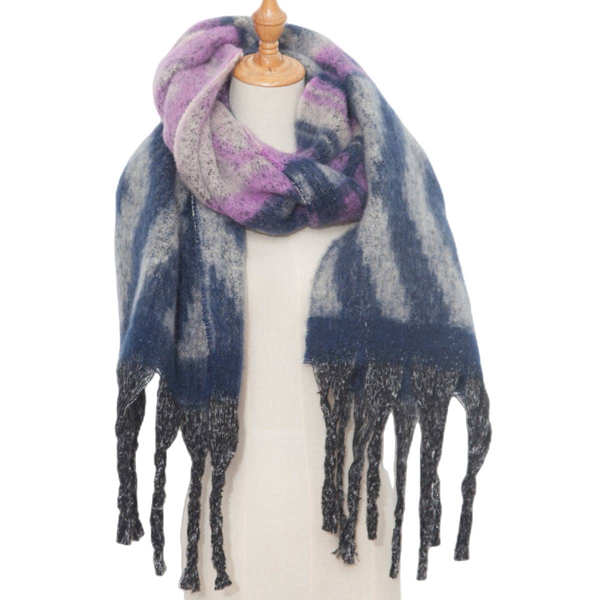 FAUX MOHAIR TASSEL SHAWL THICK WINTER WRAP_CWASC0157