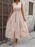 Solid Color Elegant High Waist Slim Flare Dress