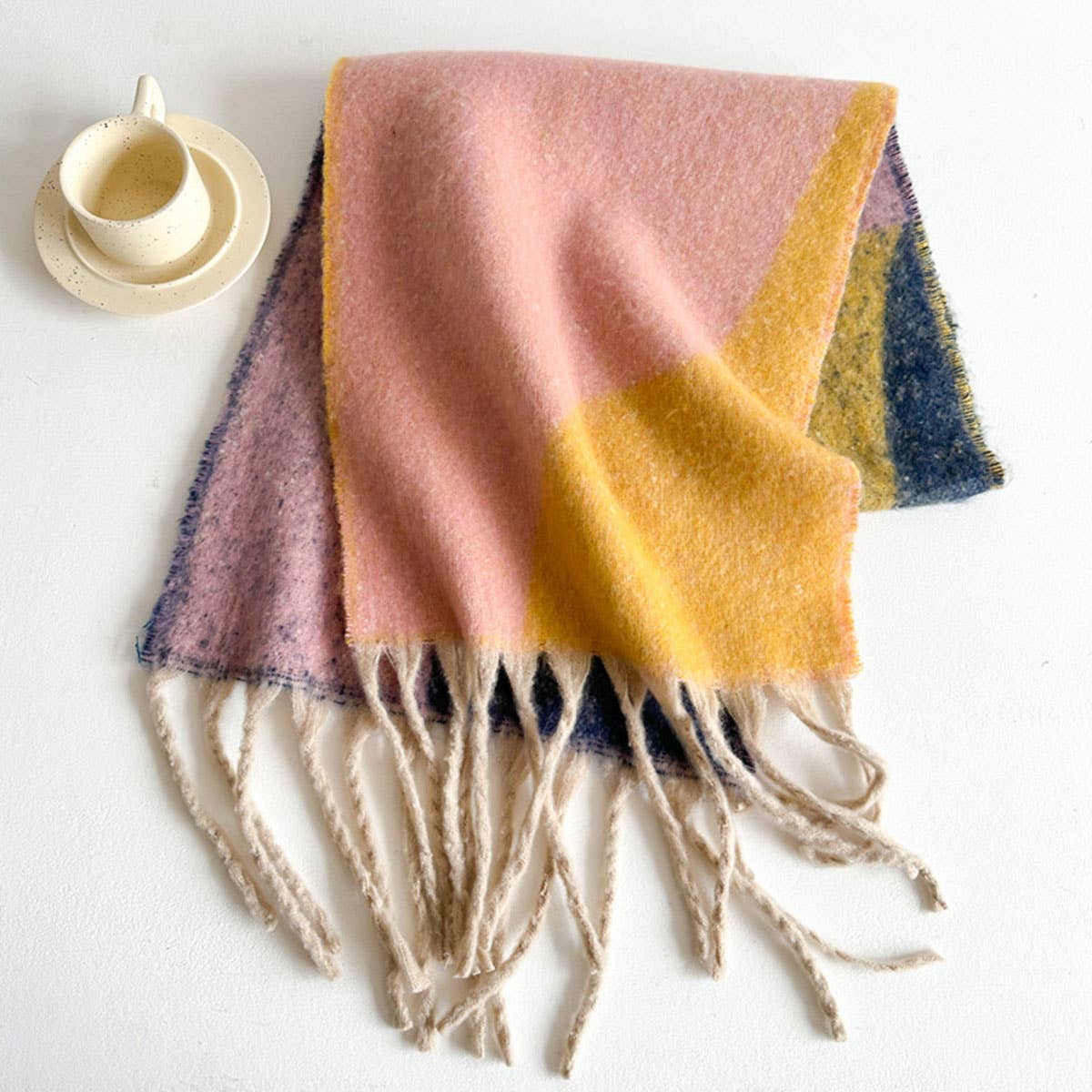 GEOMETRIC FRINGE WOOL SCARF THICK COLORBLOCK SHAWL_CWASC0978
