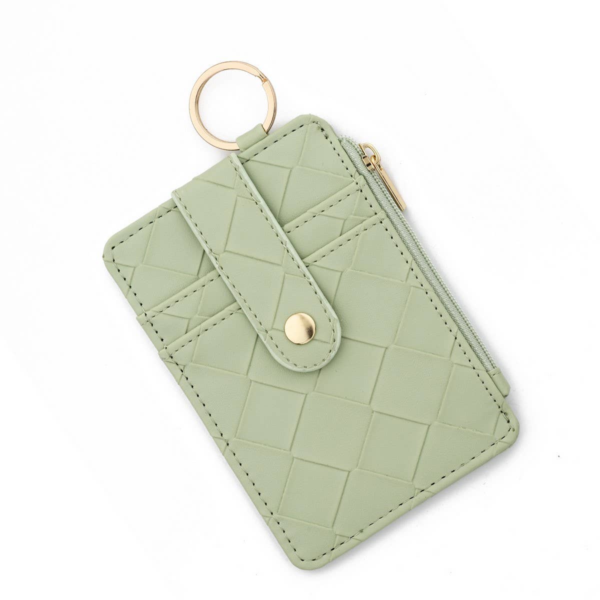 PLAID WOVEN CARD WALLET WITH ZIPPER CLOSURE_CWAB4946