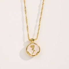 STAINLESS STEEL VINTAGE ROSE PENDANT NECKLACE_CWMM3840