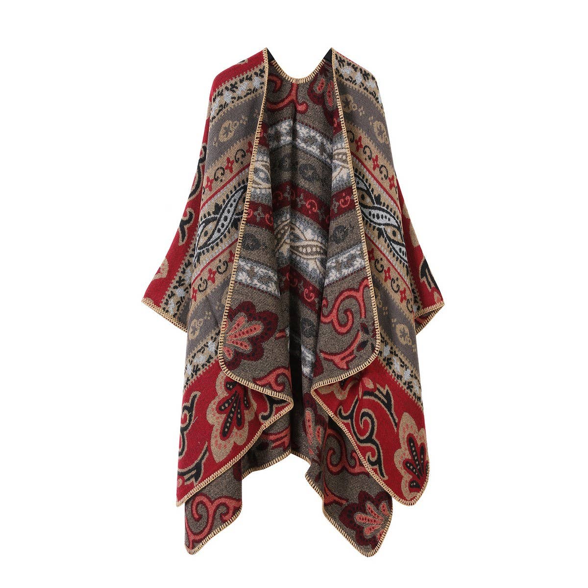 SHAWL FAUX CASHMERE JACQUARD SLIT CAPE SCARF_CWASC2231