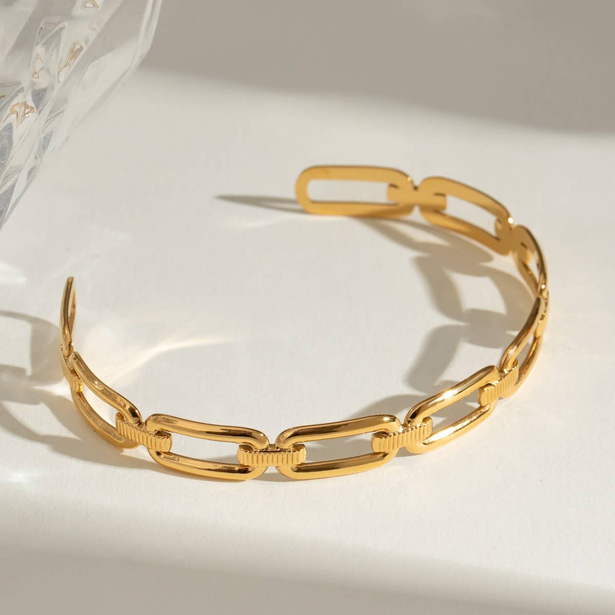 CLASSIC 18K GOLD STEEL OPEN SPLIT CUFF BRACELET_CWAJE4897