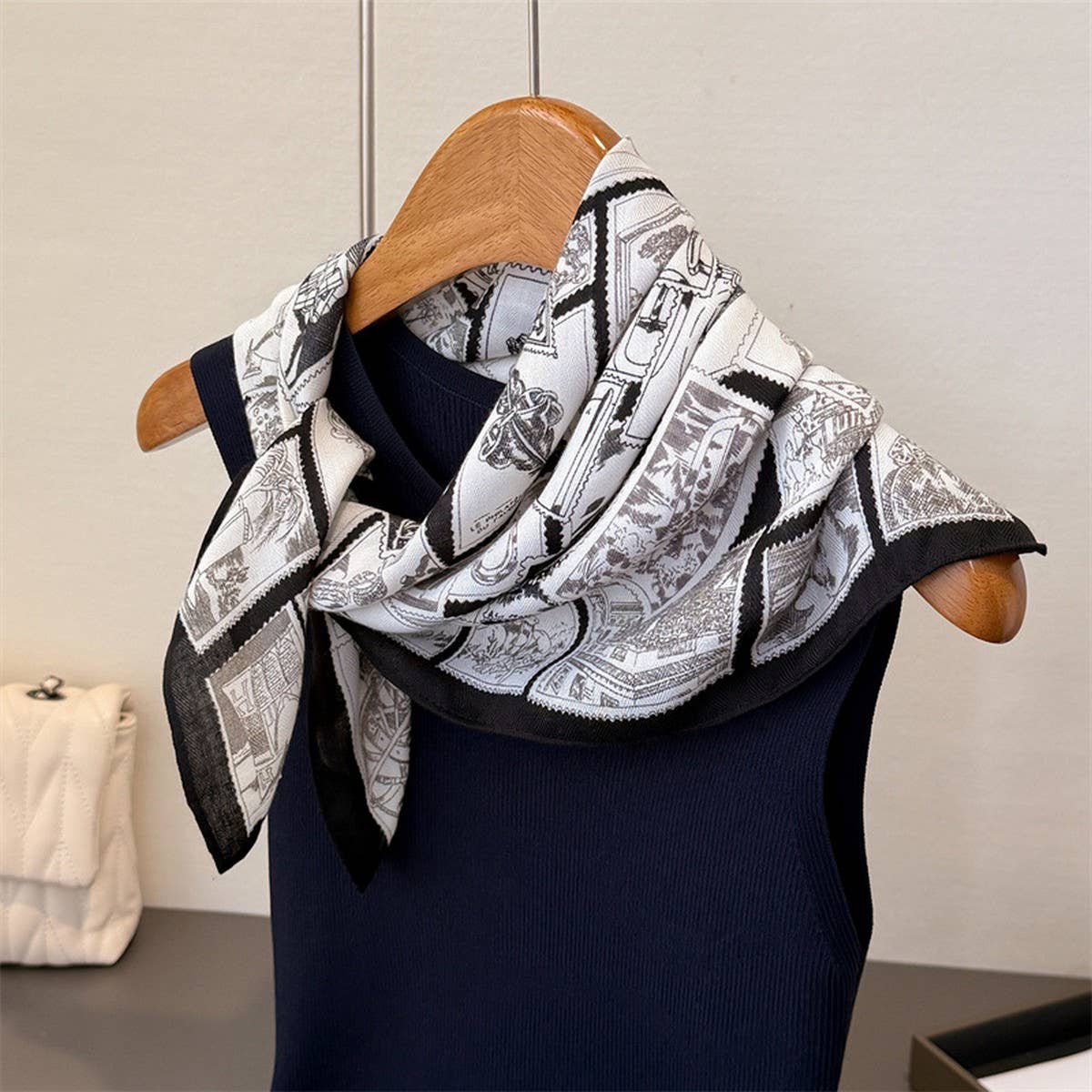 Vintage Stamp Herringbone Linen Feel Scarf_Cwasc03304