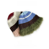 STRIPED COLORBLOCK PLUSH EDGE WOMENS KNITTED HAT_CWAH2062