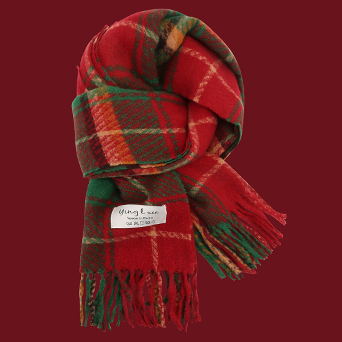 RED FAUX CASHMERE SCARF FOR WINTER CHRISTMAS GIFT_CWASC0139