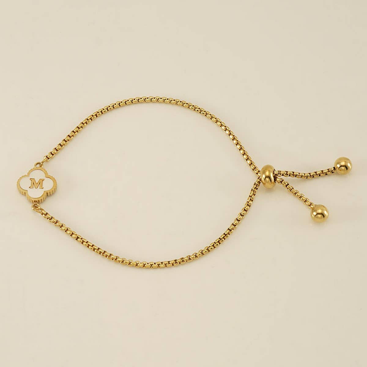 Cwaje1959_Adjustable Four Leaf Clover Letter Shell Bracelet