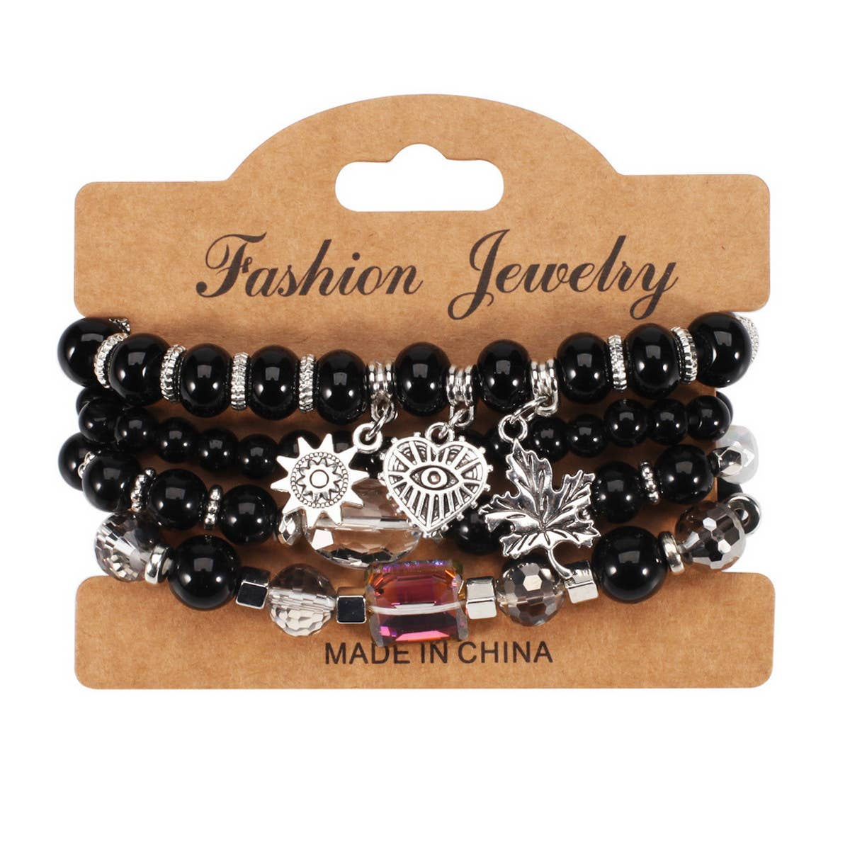 MULTI LAYERED MAPLE LEAF HEART PENDANT BRACELET_CWAJE2229