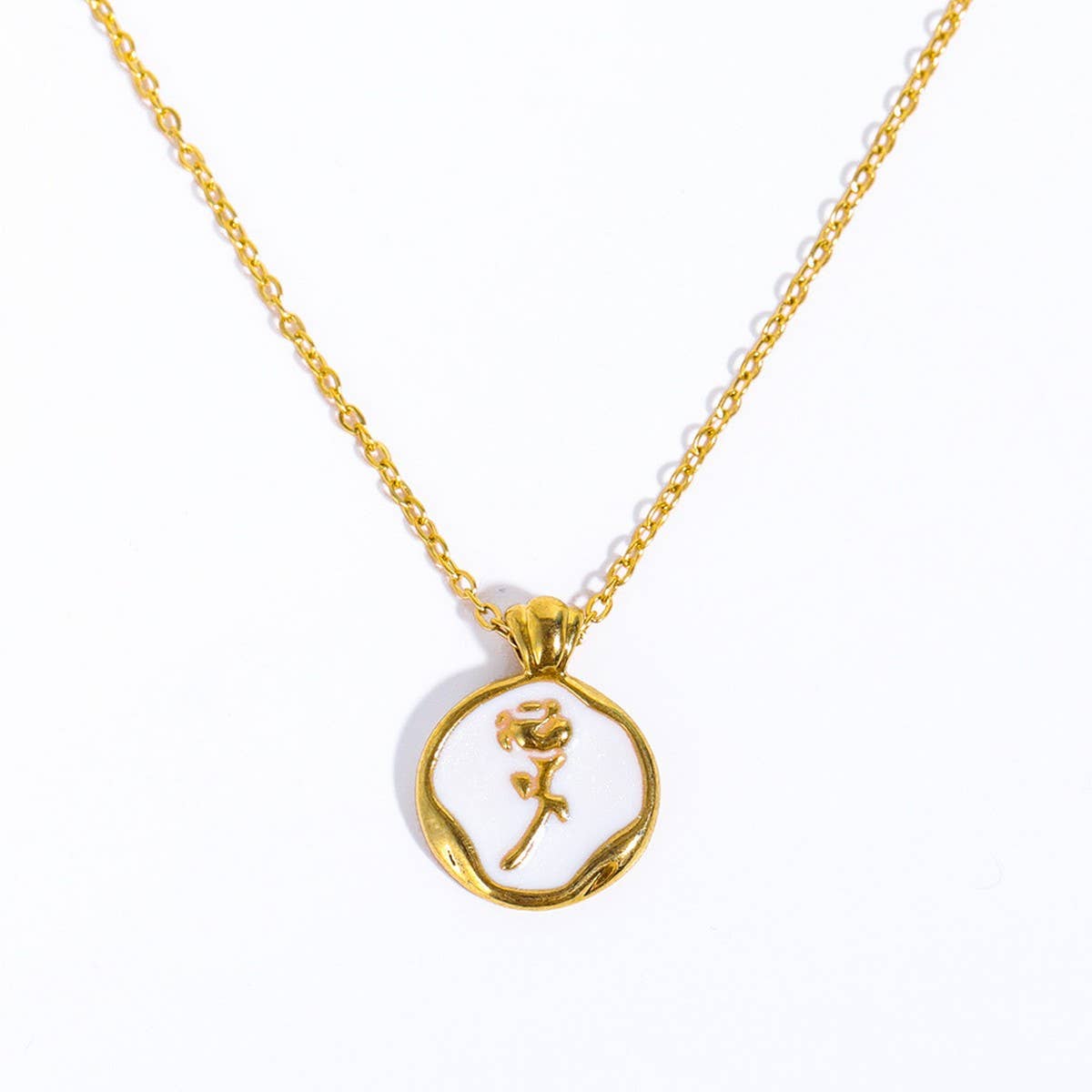 STAINLESS STEEL VINTAGE ROSE PENDANT NECKLACE_CWMM3840