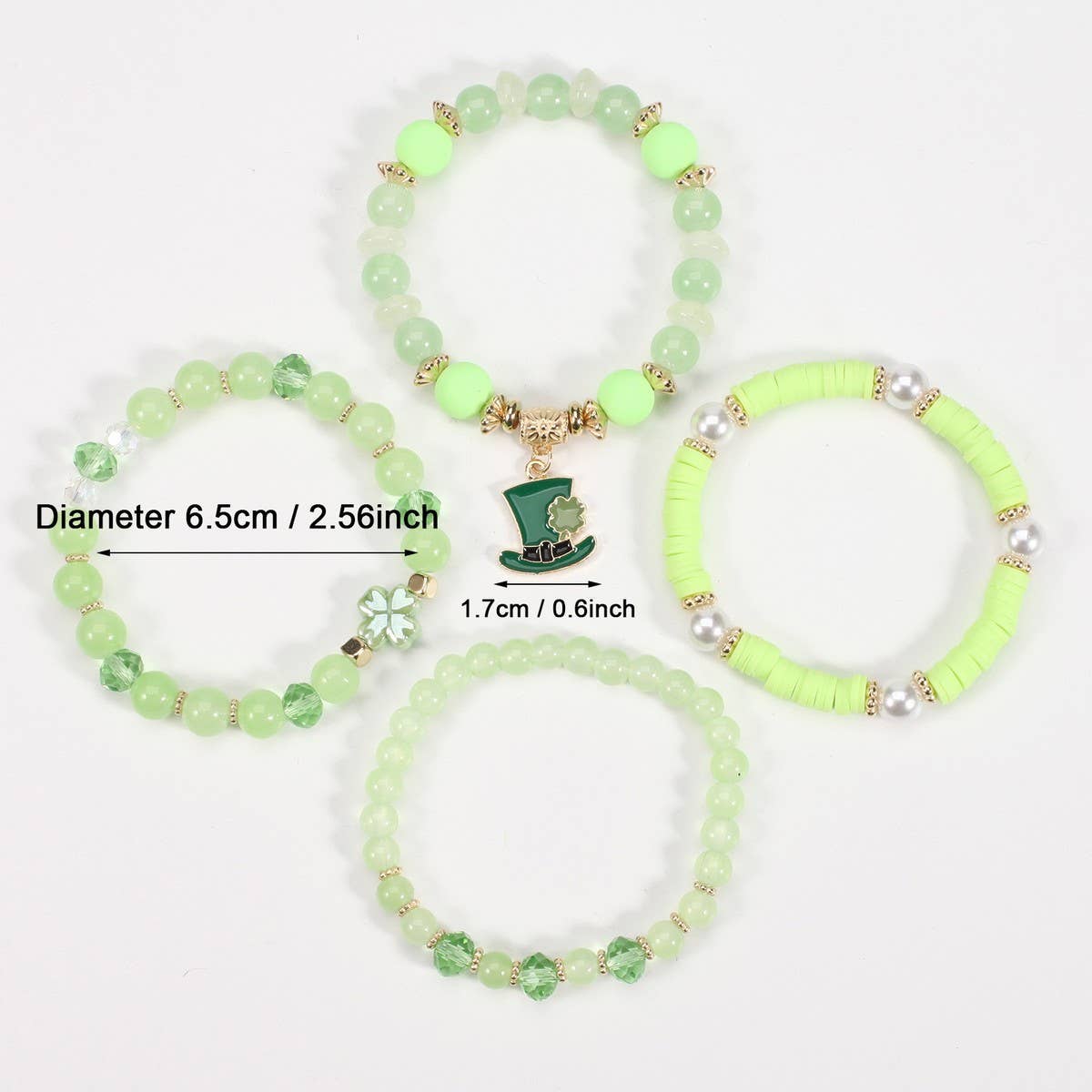 Cwaje05682_St Patrick Clover Green Lucky Charm Bracelet Set