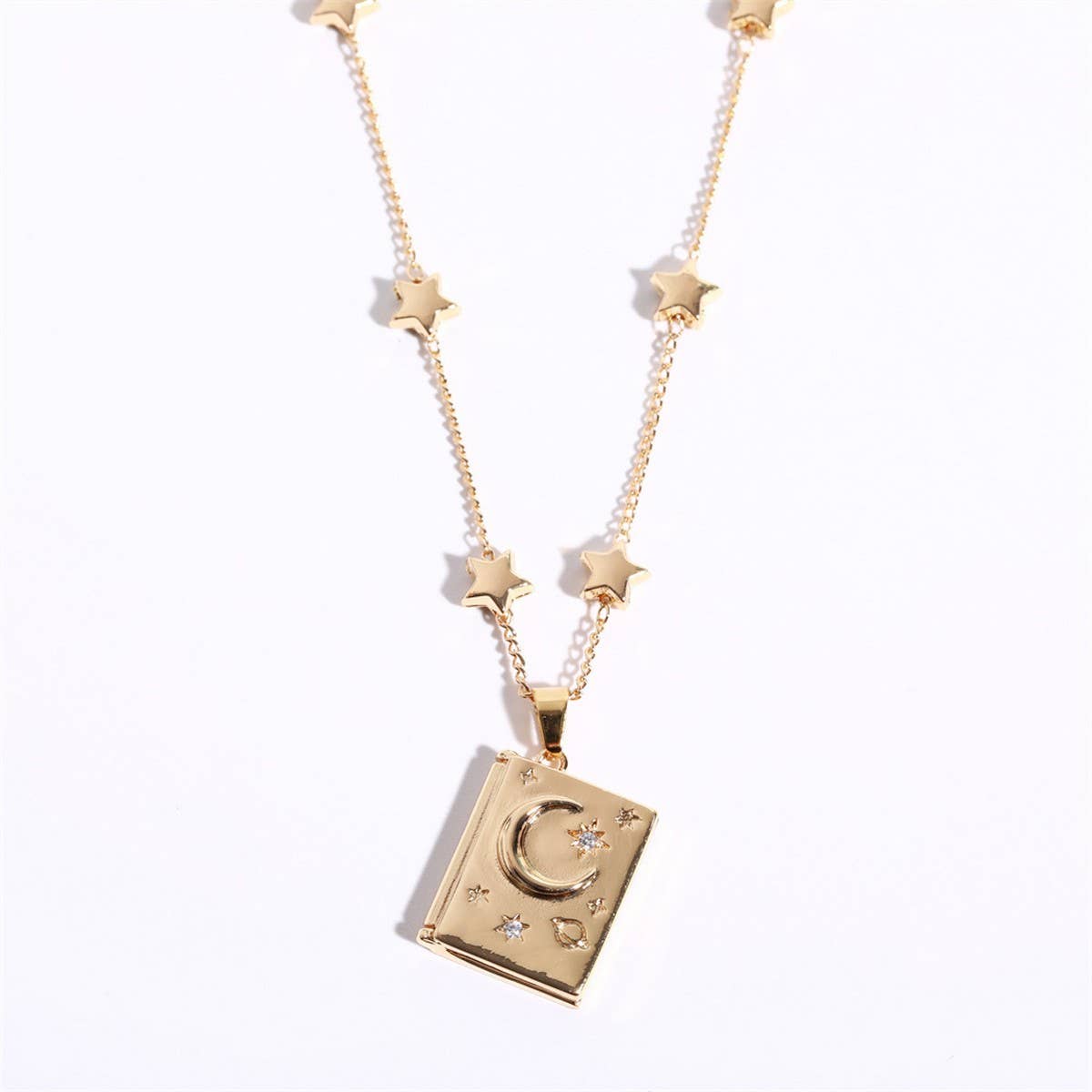 OPEN AND CLOSE STAR AND MOON DIAMOND NECKLACE_CWMM3820
