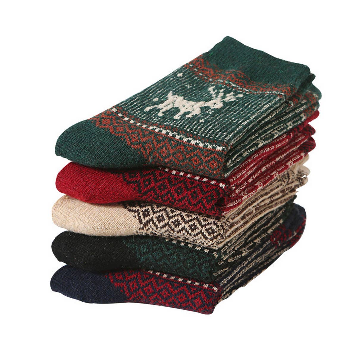 5 PAIRS OF CHRISTMAS CARTOON ELK WARM SOCKS_CWMS0684