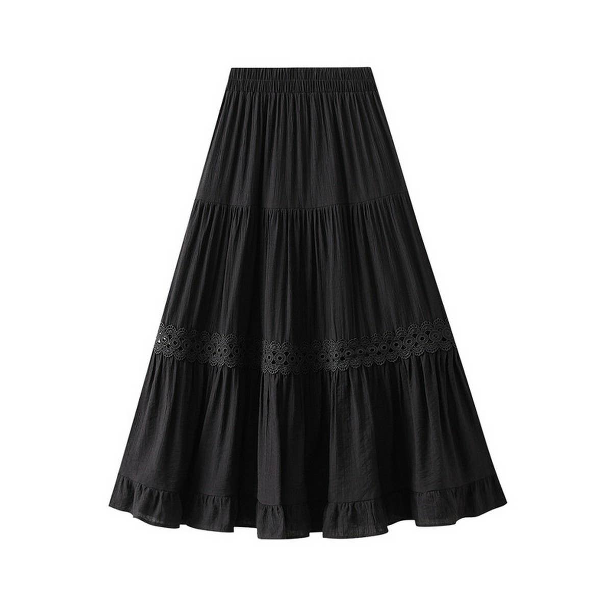 HIGH WAIST A LINE LACE TRIMMED MIDI SKIRT_CWBMS0341