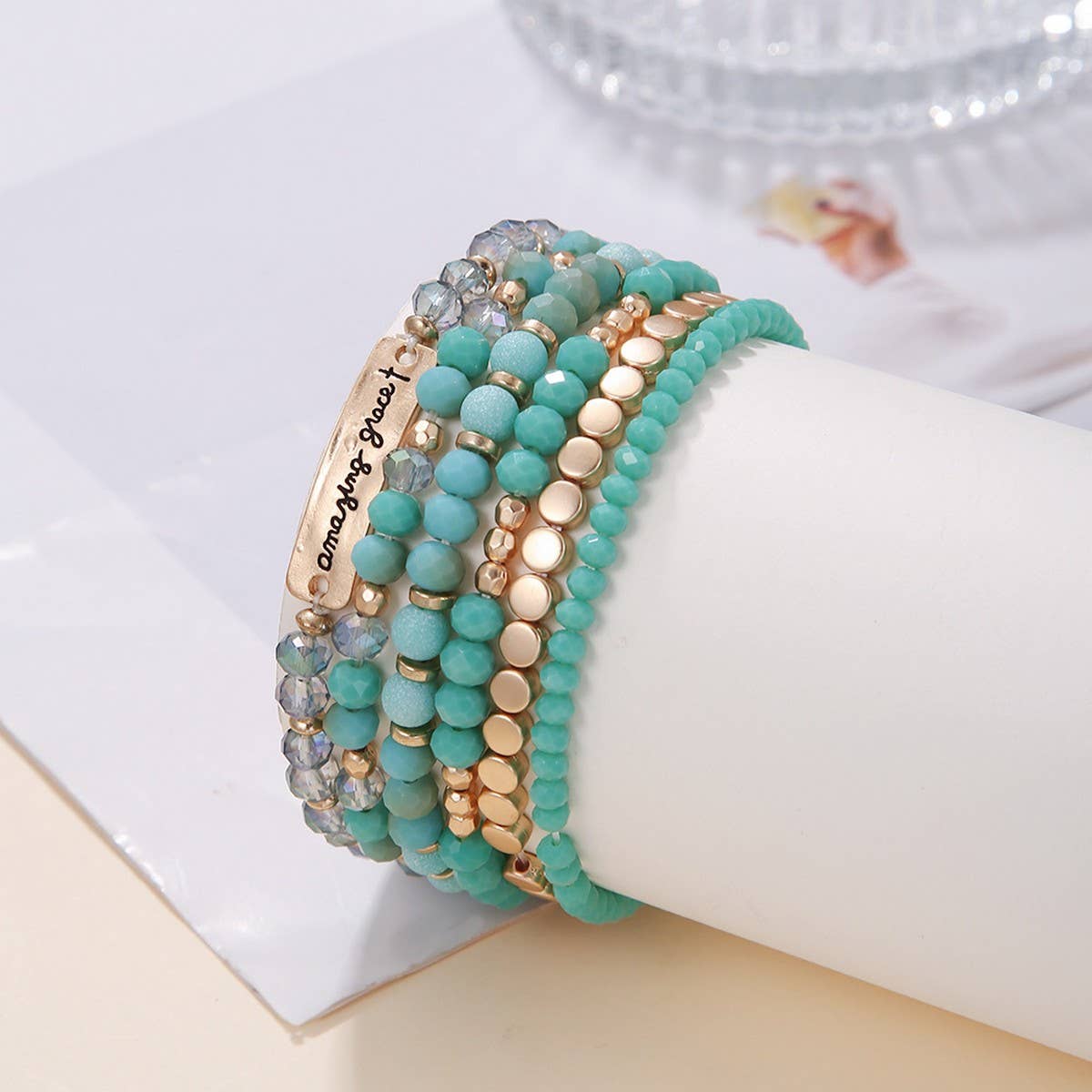 ETHNIC CRYSTAL BEADED BRACELET 6 PIECE SET_CWMM3516