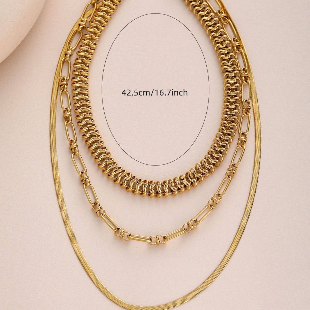 18K GOLD PLATED MULTI LAYER OVAL GOLD BEAD NECKLACE_CWMM3633