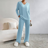 Temperament Loose V-Neck Pit Stripe Knitted Suit