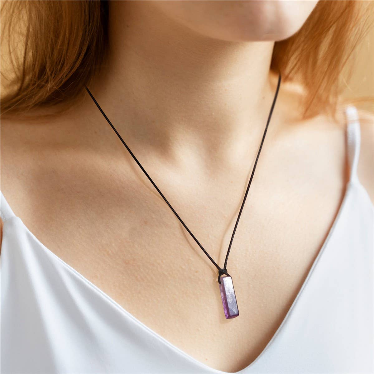 Cwaje3881_Irregular Stone Rectangular Pendant Necklace